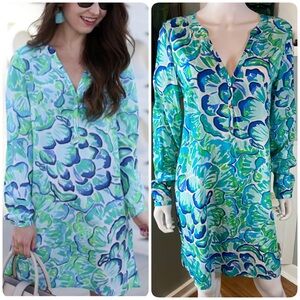 Lilly Pulitzer Delphine Silk Tunic Shift Mini Dress Agate Green Lazy River Large